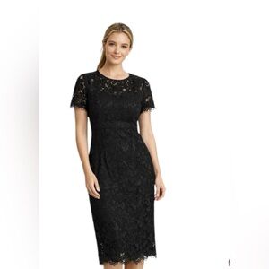 A New Day Black Lace Midi Dress Size S Elegant Short Sleeve Sheath